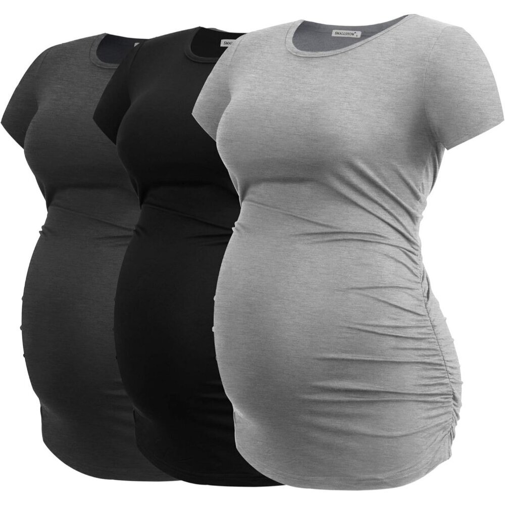 Women's Maternity Top Side Ruched Tunic T-Shirt Pregnancy Clothes Med